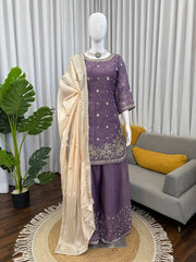 Charming Teal Blue Heavy GMY Silk Thread & Pearl Work Palazzo Suit
