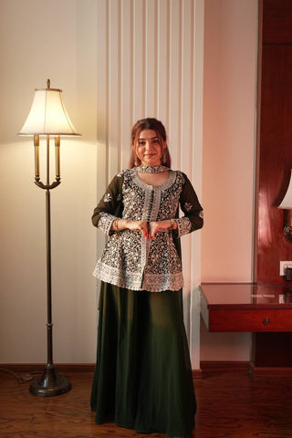 Charming Black Georgette with Sequence Embroidery Kurti Set