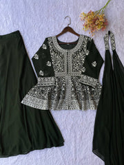 Charming Black Georgette with Sequence Embroidery Kurti Set