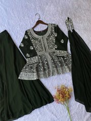 Charming Black Georgette with Sequence Embroidery Kurti Set