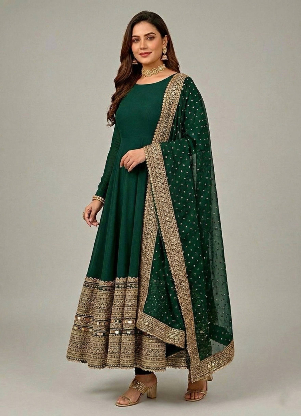 Demanding Roman Silk Embroidered Anarkali Gown