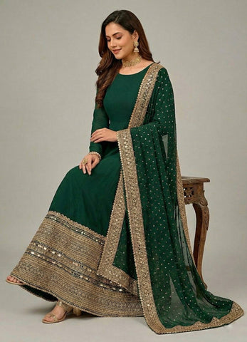 Demanding Roman Silk Embroidered Anarkali Gown