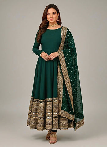 Demanding Roman Silk Embroidered Anarkali Gown