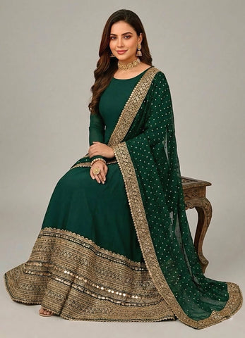 Demanding Roman Silk Embroidered Anarkali Gown