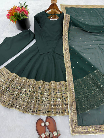 Demanding Roman Silk Embroidered Anarkali Gown