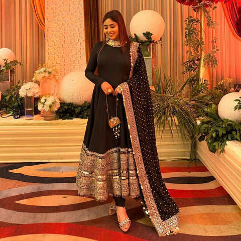 Demanding Roman Silk Embroidered Anarkali Gown
