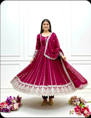 Alluring Maroon Blooming Georgette Embroidered Gown
