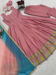 Graceful Pink Chinon Silk Thread Work Anarkali