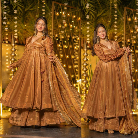 Function Wear Brown Heavy Silk Anarkali Suit