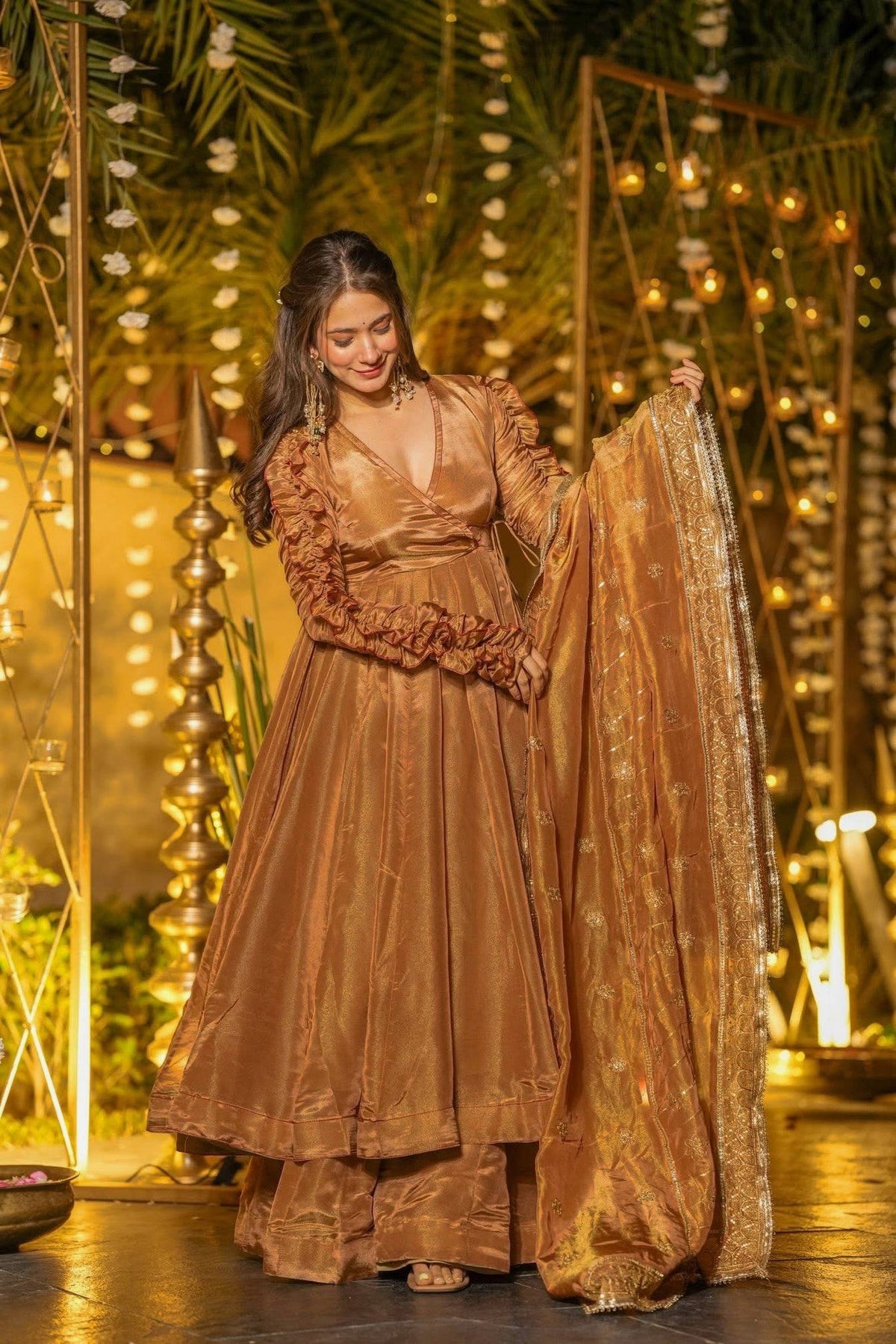 Function Wear Brown Heavy Silk Anarkali Suit