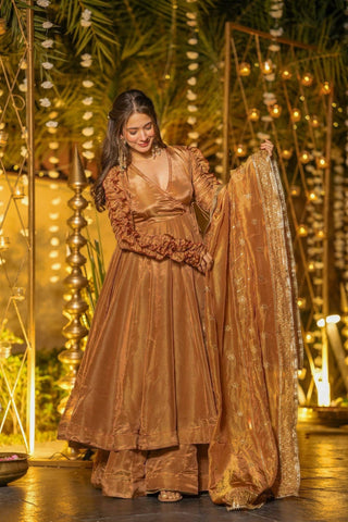 Function Wear Brown Heavy Silk Anarkali Suit