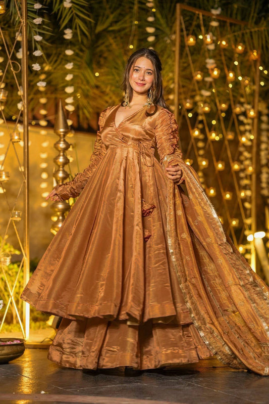 Function Wear Brown Heavy Silk Anarkali Suit
