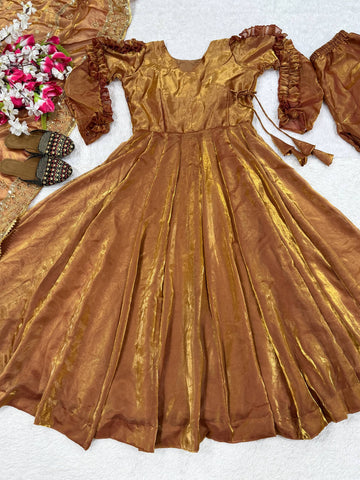 Function Wear Brown Heavy Silk Anarkali Suit