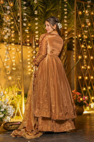 Function Wear Brown Heavy Silk Anarkali Suit