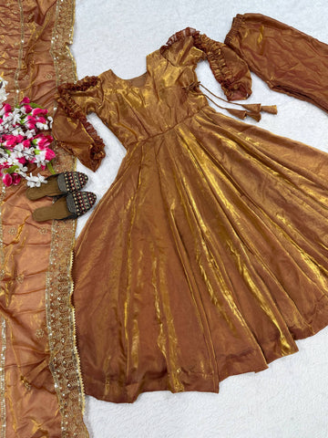 Function Wear Brown Heavy Silk Anarkali Suit
