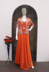 Gorgeous Orange Heavy Rangoli Silk Embroidery Lehenga