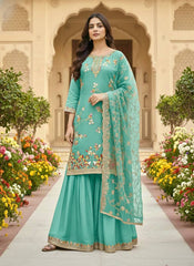 Charming Micro Cotton Embroidery Work Palazzo Suit