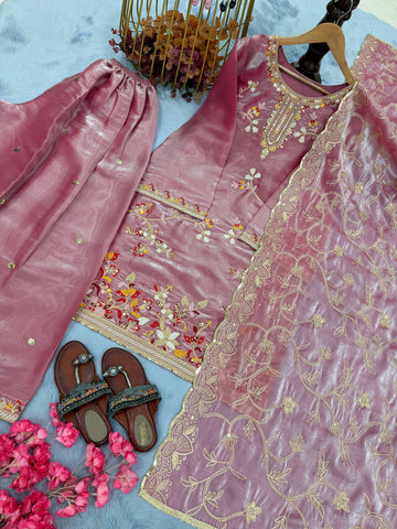 Charming Micro Cotton Embroidery Work Palazzo Suit