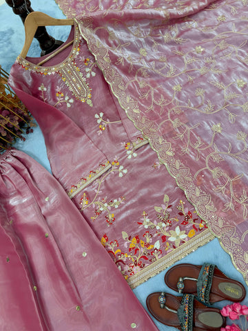 Charming Micro Cotton Embroidery Work Palazzo Suit