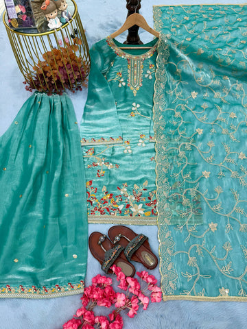 Charming Micro Cotton Embroidery Work Palazzo Suit