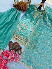 Charming Micro Cotton Embroidery Work Palazzo Suit