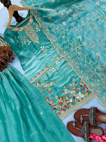 Charming Micro Cotton Embroidery Work Palazzo Suit