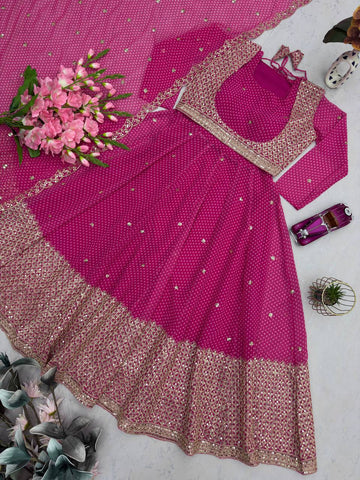 Wonderful Pink Heavy Embroidery Work Gown