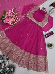 Wonderful Pink Heavy Embroidery Work Gown