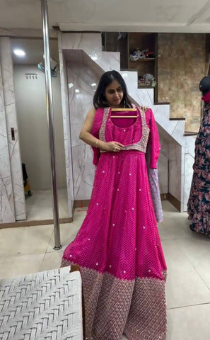 Wonderful Pink Heavy Embroidery Work Gown