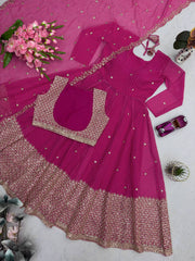 Wonderful Pink Heavy Embroidery Work Gown