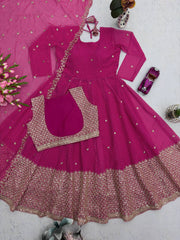 Wonderful Pink Heavy Embroidery Work Gown
