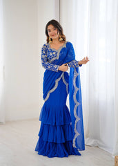 Outstanding Pattern and Work Ruffle Saree