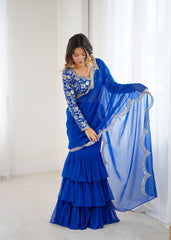 Outstanding Pattern and Work Ruffle Saree