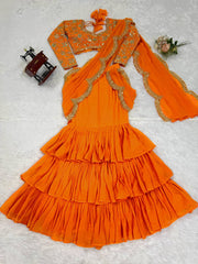 Outstanding Pattern and Work Ruffle Saree