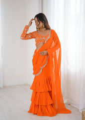 Outstanding Pattern and Work Ruffle Saree