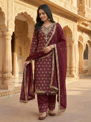 Attractive Embroidery Sequence Work Palazzo Suit
