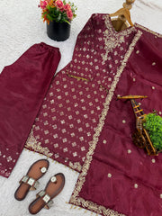 Attractive Embroidery Sequence Work Palazzo Suit