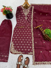 Attractive Embroidery Sequence Work Palazzo Suit