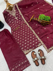 Attractive Embroidery Sequence Work Palazzo Suit