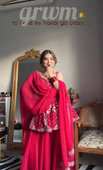 Lovely Pink Faux Blooming Embroidered Sharara Suit