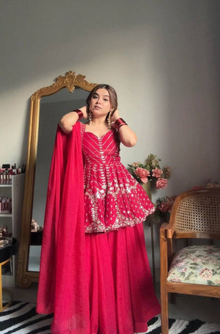 Lovely Pink Faux Blooming Embroidered Sharara Suit
