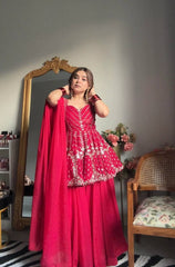 Lovely Pink Faux Blooming Embroidered Sharara Suit