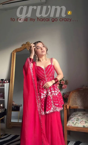 Lovely Pink Faux Blooming Embroidered Sharara Suit