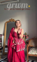 Lovely Pink Faux Blooming Embroidered Sharara Suit