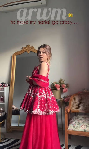 Lovely Pink Faux Blooming Embroidered Sharara Suit