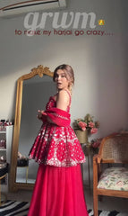 Lovely Pink Faux Blooming Embroidered Sharara Suit