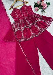 Lovely Pink Faux Blooming Embroidered Sharara Suit