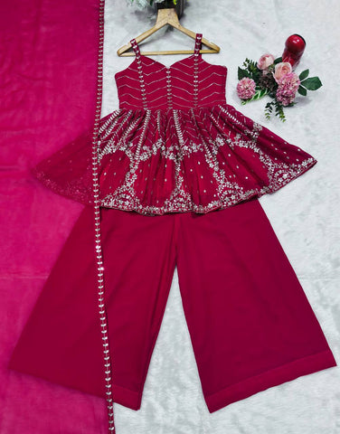 Lovely Pink Faux Blooming Embroidered Sharara Suit