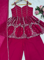 Lovely Pink Faux Blooming Embroidered Sharara Suit