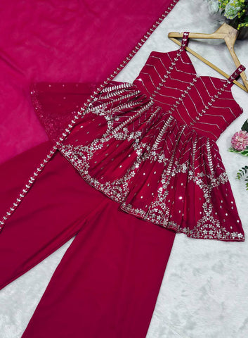 Lovely Pink Faux Blooming Embroidered Sharara Suit